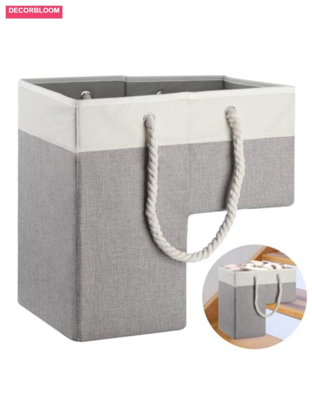 Foldable Linen Stair Basket with Cotton Rope Handles for 16" Stairs